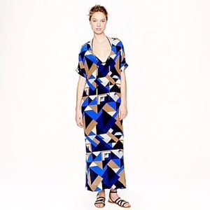 J Crew Geometric Silk Caftan Dress